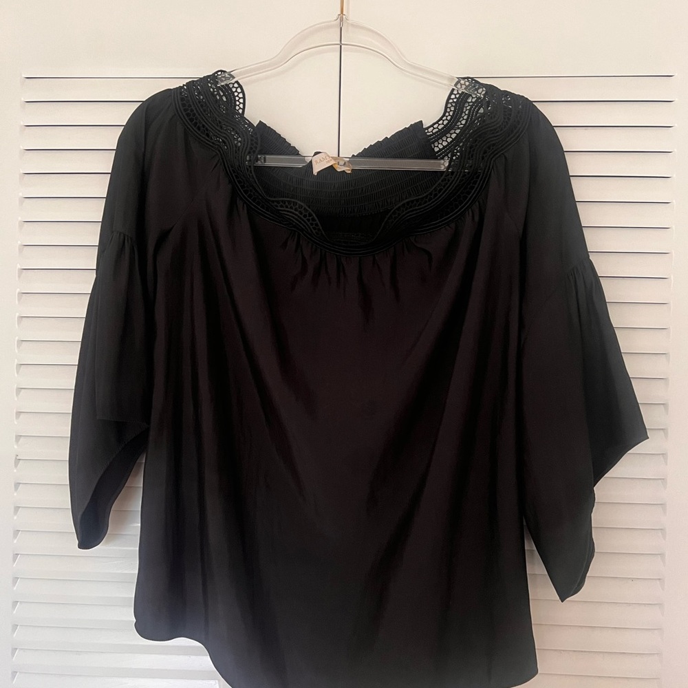 Ramy Brook off shoulder Black Blouse with Lace Trim